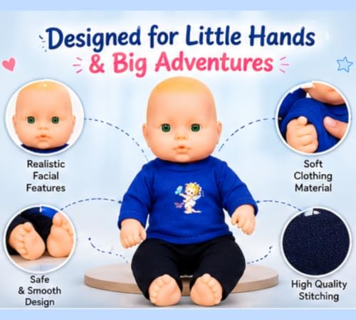 Image of BKDT Marketing Cute Little Boy Doll for Kids Moveable Legs & Arms with Removable Clothes Set 28 cm - Birthday /Return Gift