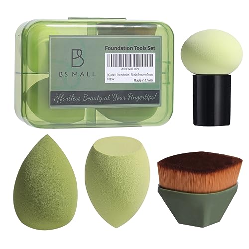 Image of BS-MALL Foundation Brush with 3 Makeup Sponges Foundation Application Set Concealer Blush Bronzer (C-Green)