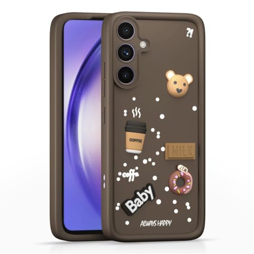Image of Bintage Cute Fun Taddy Cartoon 3D Ball Bear Milk Donut Coffee Cup Silicon Case Full Body & Camera Protection Back Cover Compatible for Samsung Galaxy M54 5G - Brown