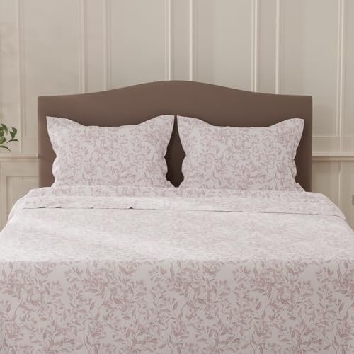 Image of Layers 100% Cotton Bedsheet for Double Size Bed | Lumina Floret Collection | 144 TC Soft & Breathable | Floral Print with 2 Pillow Covers | Wrinkle Free | 3 Piece Bedding Set - Purple & White