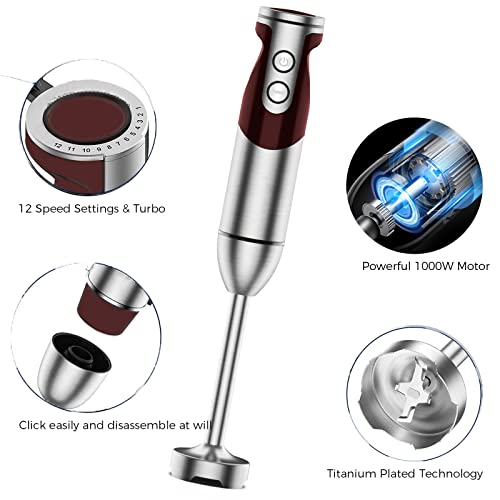 3- In-1 Immersion Hand Blender, Powerful 1000W Stainless Steel Stick Blender, 4 Sharpe Blades With Whisk, Milk Frother Attachments #TOP2