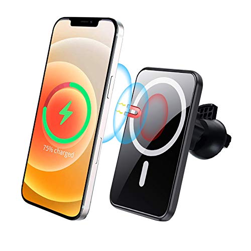 Magnetic Car Wireless Charger Mount, Automatic Magnetic Qi Fast Charging Car Air Vent Phone Stand Compatible with iPhone 12/12 Mini/12 Pro/12 Pro Max All Qi Devices (Black)