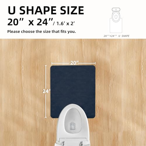 Toilet Rug, Thin Toilet Rugs U Shaped Washable Non Slip Absorbent Quick Dry Low Pile Toilet Mat, 20"x24" U Shape Navy Blue
