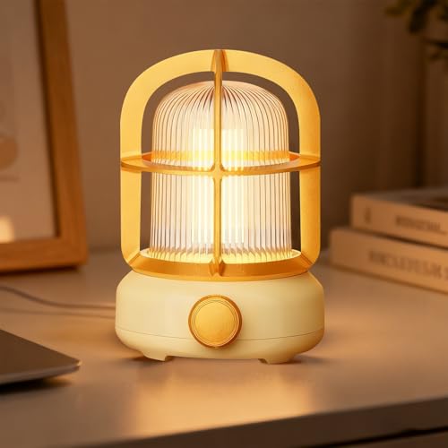 Cute Camping Lantern with Adjustable Dimming & USB-C Charging, Desk Decor for Bedroom, Indoor Outdoor Adventures & Emergency Use Gift, Retro Atmosphere Lamp for Bar (Yellow) by HPYDIY - Used condition - US$8.67