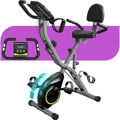 Folding Exercise Bike for Seniors, 5 IN 1 Foldable Stationary Bike with 16-Level Adjustable Resistance, Tri-Position Ride, 300LBS Capacity and 6.6 LBS Flywheel, Designed for Home Workout