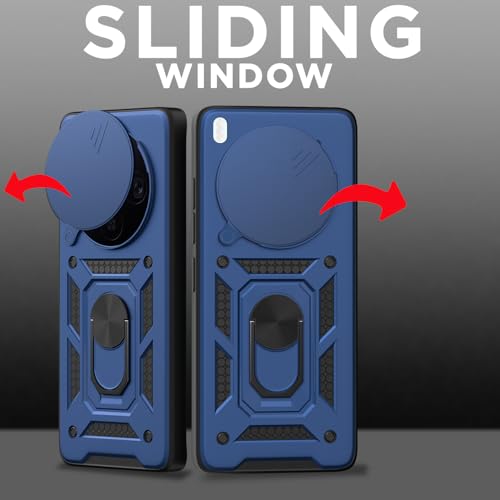 Image of Pikkme Back Cover for Vivo X300 5G | 360 Protection Case | Sliding Camera Shield Cover & Ring Holder Stand D10 Tough Armor Bumper Case (Blue)