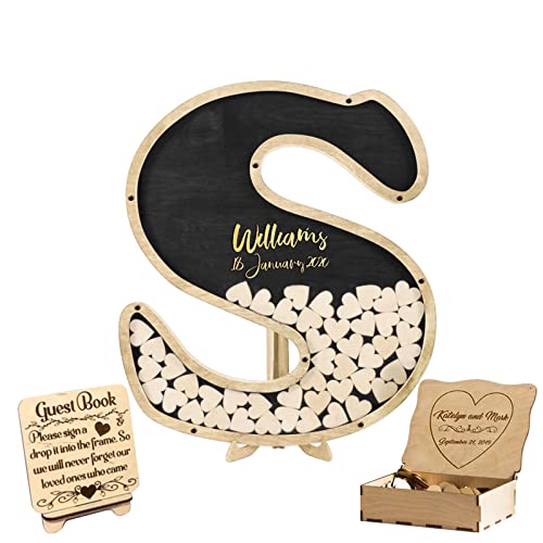 Ozinna Libro de Visitas Personalizado, Alternativa de Libro de Visitas de Boda, Corazón de Madera Personalizado para Libro de Visitas, Caja de Distribución Alternativa Rústica para Bodas