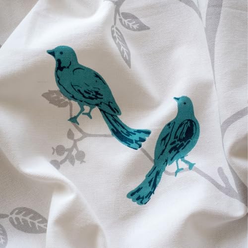 Image of Tranquebar Curtain Co. Cotton Curtains 7 Feet Long Set of 2, 60-65% Room Darkening, Blue Bird Print, Door Curtains 7 Feet Set of 2, Door Curtains 7 Feet Set of 2, With Eyelet, Yori (213 cm) - Set of 2