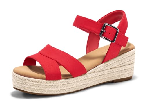 Image of Coutgo Womens Wedge Platform Sandals Espadrille Heels Open Toe Buckle Ankle Strap Summer Shoes