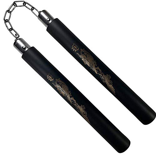 MARCOLO Training Equipment Safety Foam Martial Art Sticks with Swivel Chain for Kids & Beginners Practice and Training (Black)