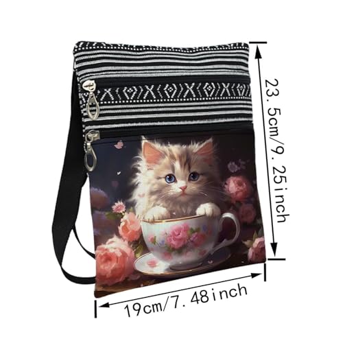 Butterfly Cup Cat Messenger Bag Small Ethnic Pattern Printed Adjustable Strap Crossbody Zipper Bag Butterfly Cup Cat Phone Bag Wallet Cute Shoulder Handbag for Women -32