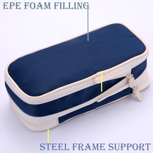 Image of Large Capacity Big Special Cute Aesthetic Preppy Canvas Pencil Case Organizer Holder Pouch Bag with Zipper Compartments, Pen Cases for Women Girls School Adults (Navy)