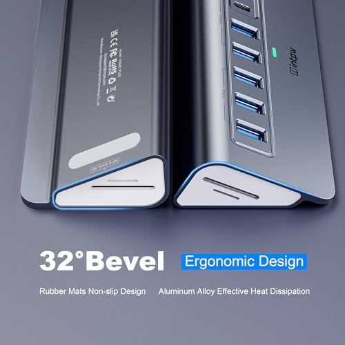 Image of Powered USB Hub 10Gbps, Intpw YH6AC Plus 10 Port USB 3.2 Hub(USB A /USB C 3.2+3 USB-A 3.0+2 PD 45W Fast Charging Port+SD /TF Card Reader), 65W Power Adapter,Aluminum USB HUB for PC,Laptop,iPhone 17 /16