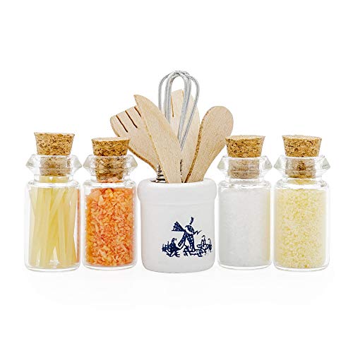 Odoria 1/12 Miniatura Utensilios de Cocina y 4Pz Frasco de Especias Cocina Accesorio para Casa de Muñecas