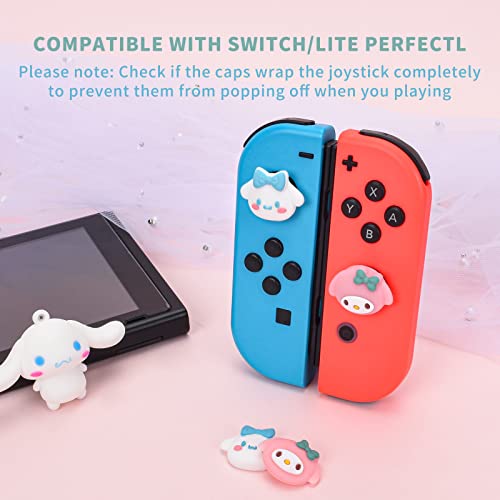 Dlseego Cute Dog & Rabbit Thumb Grips Caps For Switch Lite / Switch / Switch Oled Lovely Soft Silicone Joystick Button Caps Analog Joy Con Stick Protective Cover - Blue And Pink (4Pcs) #TOP4