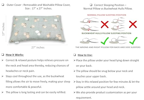 Image of Buckwheat Hulls Pillow | King Size | 17 inch x 27 inch inch | Pillow for Neck Pain | Shoulder Pain | Back Pain | Other Sleeping Problem | for Daily Use (Pistachio)