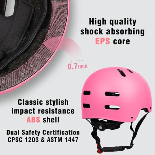 Skateboard Bike Helmet, for Adult Women Men Youth, Pink, Large by OUWOER - Used condition - Image 2