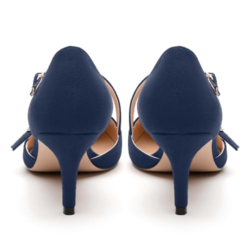Womens Mid Heel Pump, Pointed Toe with Buckle Adjustable Strap, Fashion Solid Color Dressy Shoes for Party Work4