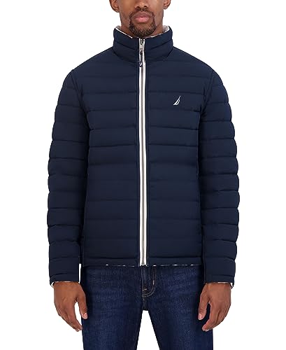 Image of Nautica Men's Reversible Quilted Puffer Jacket -Midweight Mechanical Stretch Winter Coat
