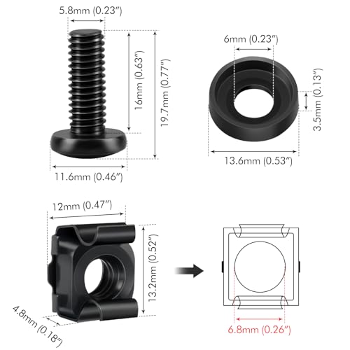 Poeland 20 x M6 Käfigmuttern Schrauben Set für Netzwerkschränke, Serverschrank, AV Rackschienen, M6 Montagesatz für 10 und 19 Schränke Netzwerk Fachböden - Schwarz