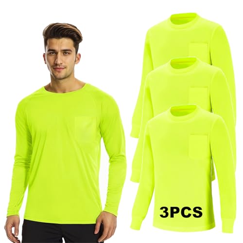 JOYYANGFANG Men's Sun Shirt Long Sleeve UV Protection Workout Shirt Lightweight Quick Dry Athletic Hiking Top L 3Pack Yellow