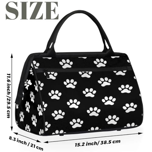 Travel Duffel Bag for Women, Black Dog Cats Paw Print Weekender Overnight Bag Carry on Beach Swim Bags Dance Bag Airlines Approved Personal Item Travel Bag for Yoga, Sports, Hospital2