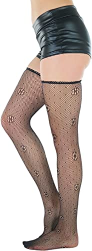 Image of ToBeInStyle Women's Sexy Nylon Versatile Fine Fishnet Thigh High Stockings w /Opaque Band