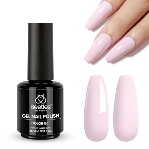 Beetles Light Pink Gel Nail Polish - 15ml Baby Pink Gel Polish Soak Off UV LED Needed Nail Art Summer Manicure Salon DIY Design at Home Spring Nails Gifts for Woman