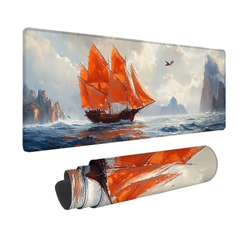 Tapis de souris XXL blanc voilier haut de gamme avec bords cousus 3mm et sous-main