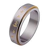 INRENG Stainless Steel Tibetan Buddhist Silver Gold Mantra Spinner Lucky Rings for Men Religious Jewelry Matte Finish Size 11