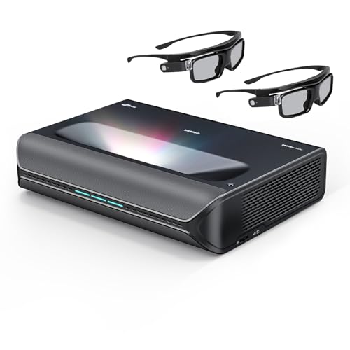 NexiGo Aurora Pro MKII with 3D Glasses 4K Tri-Color Laser UST Projector Dynamic Iris & Laser Dimming 0.21:1 Throw Ratio Dolby Vision Dolby Atmos HDR10+ Low Latency 60 W Speakers