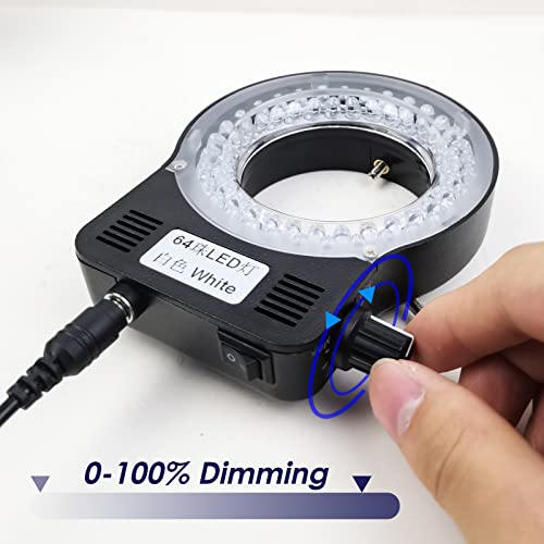 Image of Light Microscope LED Ring Illuminator, Adjustable 64 LEDs Ring Light for Industry Monocular Binocular Trinocular Lab Stereo Microscope & Camera