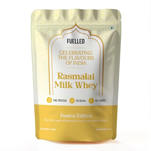 Image of FUELLED Whey Protein Powder Isolate & Concentrate (Rasmalai Milk, 1 kg) 24g Protein, 5g BCAAs | Lab Tested, Great Taste