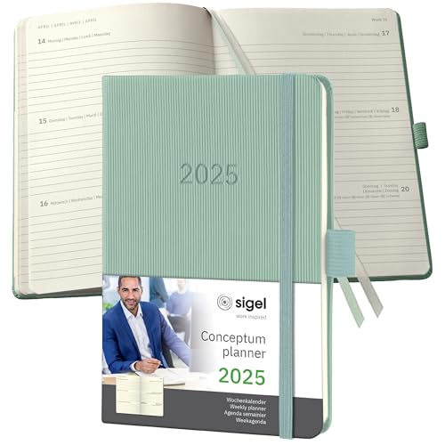 SIGEL C2573 Conceptum Weekly Planner 2025, Approx. A6, Green, hardcover, 2 Pages = 1 Week, 176 Pages, ca. A6