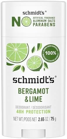 Schmidts Aluminum-Free Vegan Deodorant Bergamot Lime for Women and Men, with 24 Hour Odor Protection, Natural Ingredients, Cruelty-Free, 2.65 oz.