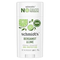 SCHMIDT'S Natural Deodorant Stick 75g, Bergamot & Lime, 24 Hour Protection, Vegan & Cruelty Free