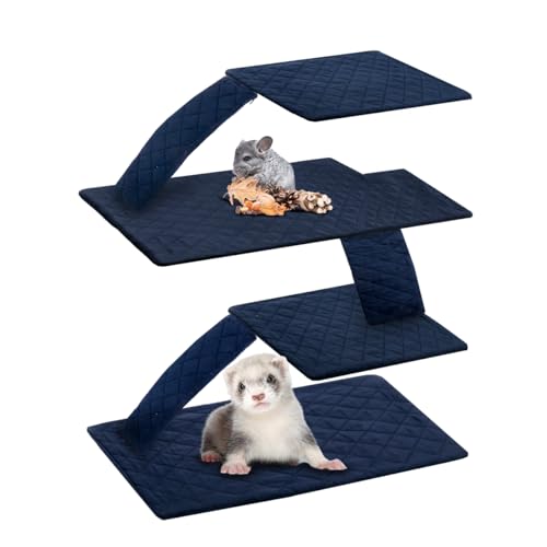 C-LIGHT Ferret Cage Liner for Ferret Nation & Critter Nation Cage 4-Layer Absorbent Pad with Ultrasonic Welding Chinchilla Cage Accessories kit Anti-Leak Odor Control (Blue Double Unit Combo)