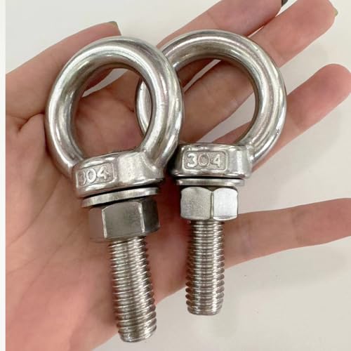 Image of 304 Stainless Steel Shoulder Eye Bolts, 2 PCS M12 Heavy Duty Eye Bolt Lifting Ring 1.6 inch Threaded Eyebolt with Nuts and Flat Washers(Thread Length 40mm) Muti-Function for Indoor Outdoor