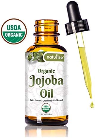 Naturise Jojoba Oil Organic, Pure Cold Pressed Unrefined USDA Organic Jojoba Oil (2 Fl OZ) For Face, Hair, Skin, Nails, Beard, And DIYs