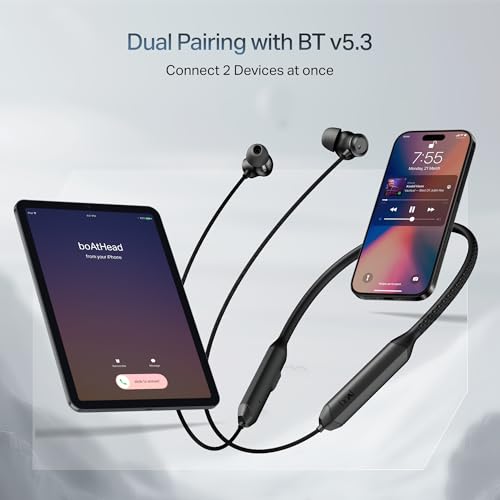 Image of Boat Rockerz Prime 255Z, Spatial Audio,ENx Tech, Dual Pair, 50H Battery, Stream Ad Free Music via App Support, Magnetic Buds, Bluetooth Neckband, Wireless with Mic Earphones (Onyx Black)