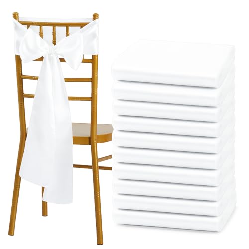 Counfeisly 10 Pcs White Satin Chair Sashes