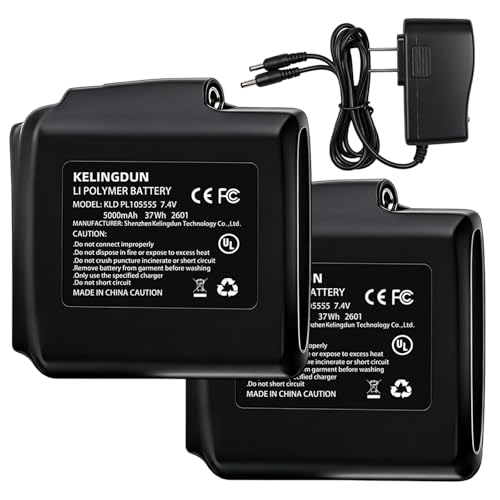 Sunshan Horiza 5000mAh 7.4V Battery Pack of 2, Batteries for Heated Gloves, Rechargeable Lithium Polymer Battery Replacement, Socks, Hats, Mittens, Vest, Jacket, Hand Muff, Boots, Hat, Knee Braces