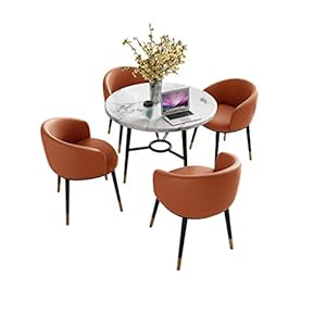 Negotiating Tables and Chairs Modern 1 Round Table 4 Oil Wax Leather Chairs Meeting Room Living Room Hotel Library Cafe…