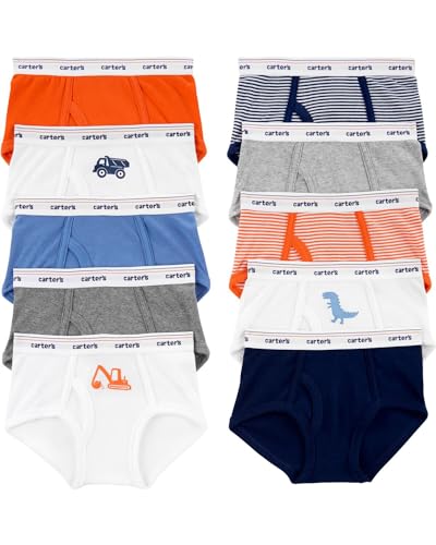 Carter's Little Boys Cotton Briefs 10 Pack (Orange Stripes(3H738810)/White, 2-3T)