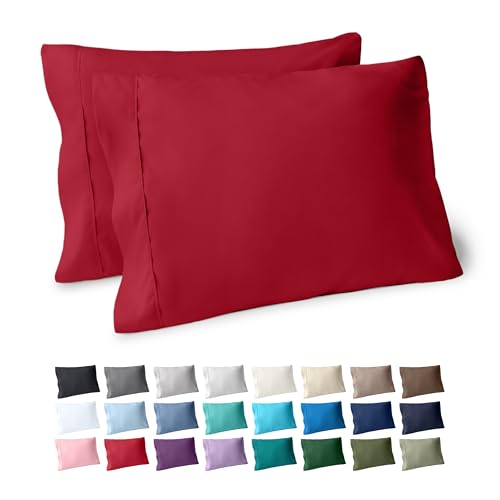 Bare Home Microfiber Pillow Cases - Standard/Queen Size Set of 2 - Cooling Pillowcases - Double Brushed - Red Pillowcases 2 Pack - Easy Care (Standard Pillowcase Set of 2, Red)