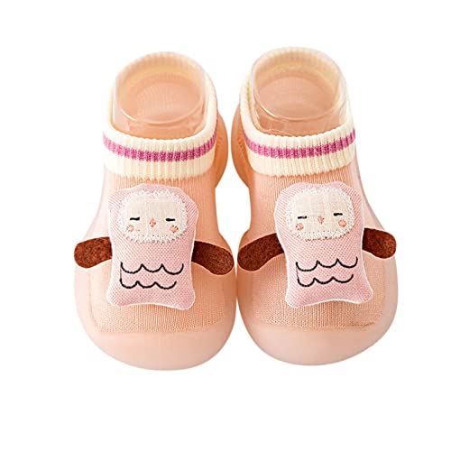 Baby Moccasins Infant Boys Girls Animal Cartoon Shoes Toddler Fleece Floor Socks Non Slip Prewalker Shoes (Pink, 6-12 Months)