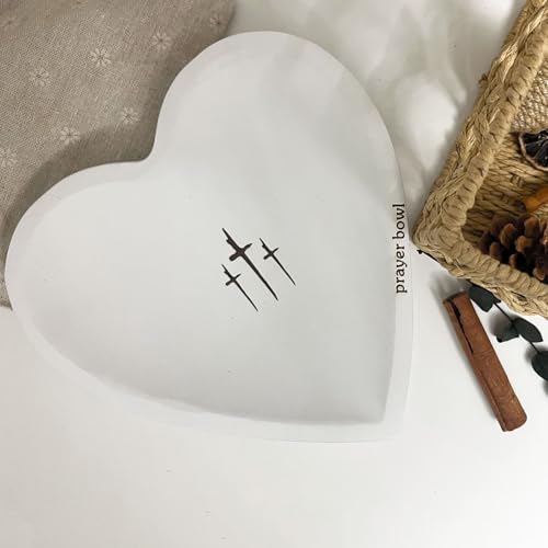 BEDAZE Ciotola per preghiera con biglietti, ciotola per impasto con preghiera a forma di cuore, in legno, regalo religioso cristiano per le donne fede, ciotola con croce incisa, decorazione a forma di