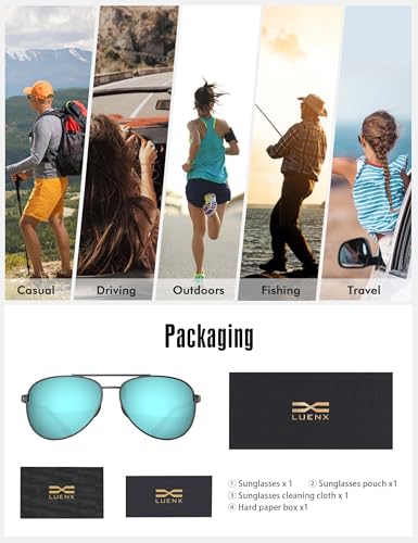 Image of LUENX Aviator Sunglasses for Women Men Polarized Lens Trendy Sun Glasses - UV 400 Protection 60MM with Accessories Driving