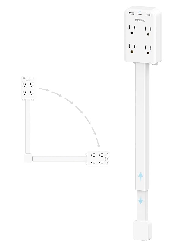 Electrical Outlet Extender Stick with USB Ports 2 USB C 180 Rotating Extendable Wall Plug with 4 AC