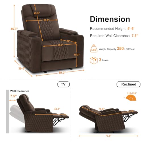 Image of MCombo Zero Gravity Oversized Power Recliner Chair for Adults with Power Headrest & LED Light, Fabric Recliner Chair for Living Room & Home Theater, USB & Type C Port, Armrest Storage HTS401